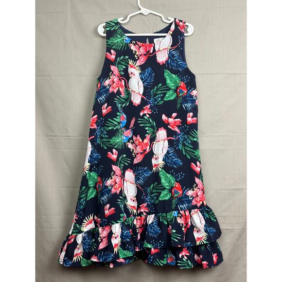 H & M Girls Navy Blue Cockatoo Flounced Dress, Size 9/10 - Picture 1 of 5